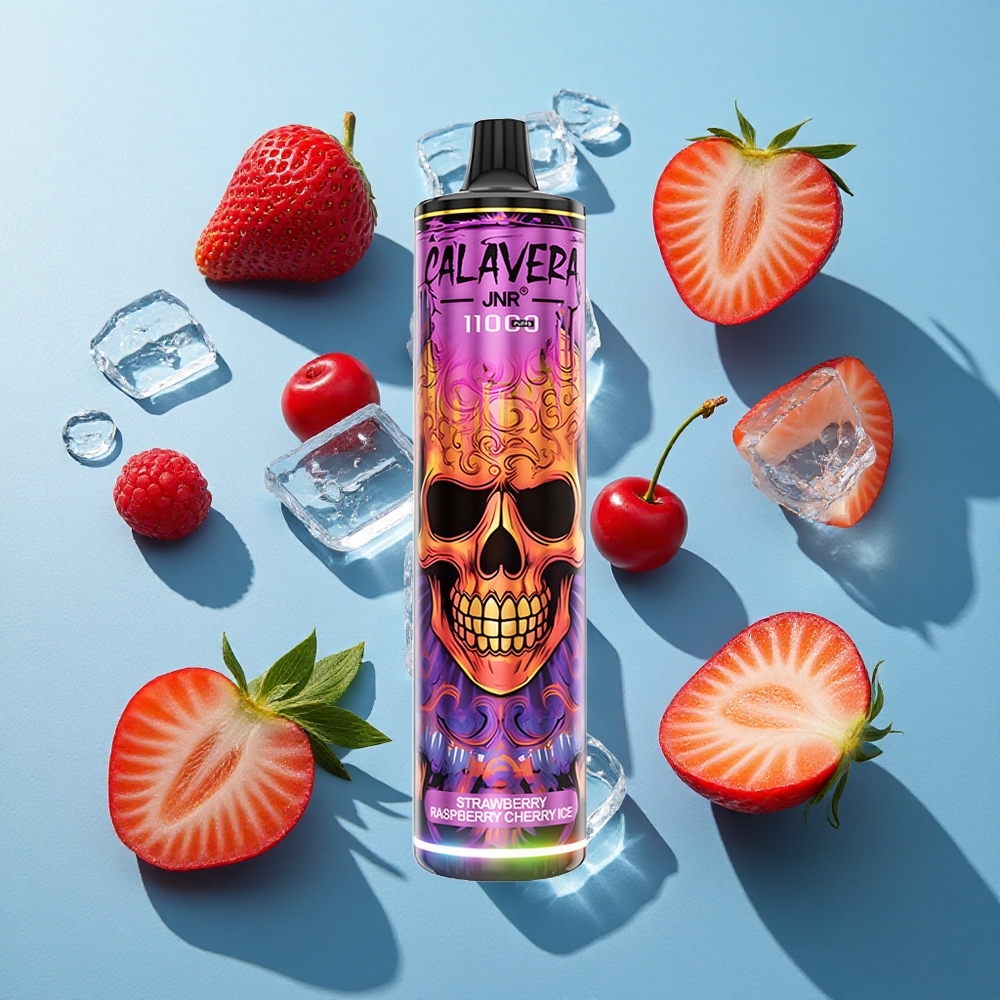 JNR Calavera 11000 Puffs Wegwerf-Vape Erdbeere Himbeere Kirsche Eis mit Typ-C-Ladeanschluss und 21ml E-Liquid-Kapazität