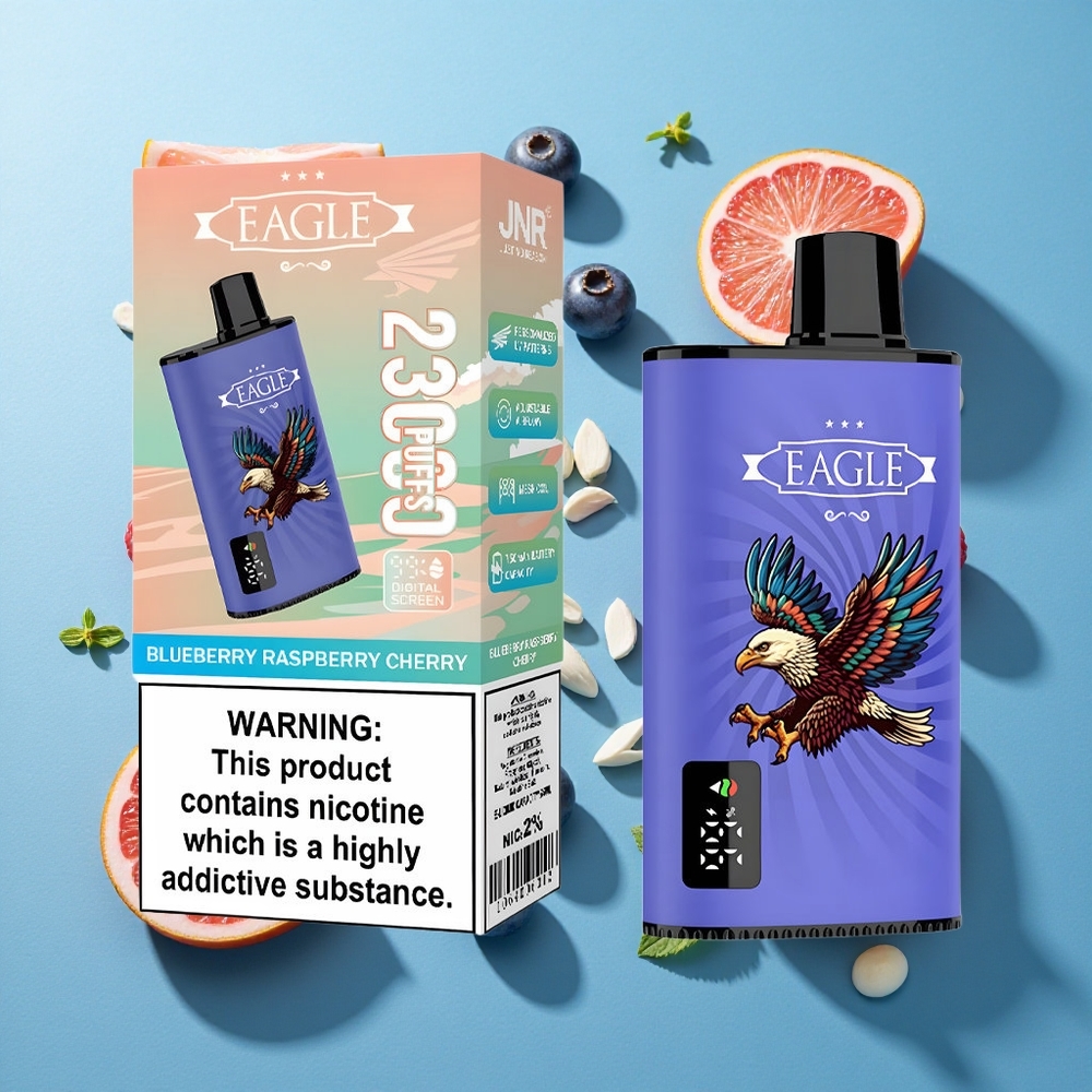JNR EAGLE Smart 23000 Puffs Wegwerf-Vape Blaubeere Himbeere Kirsche mit Digitalem Display und 25ml e-Liquid-Kapazität