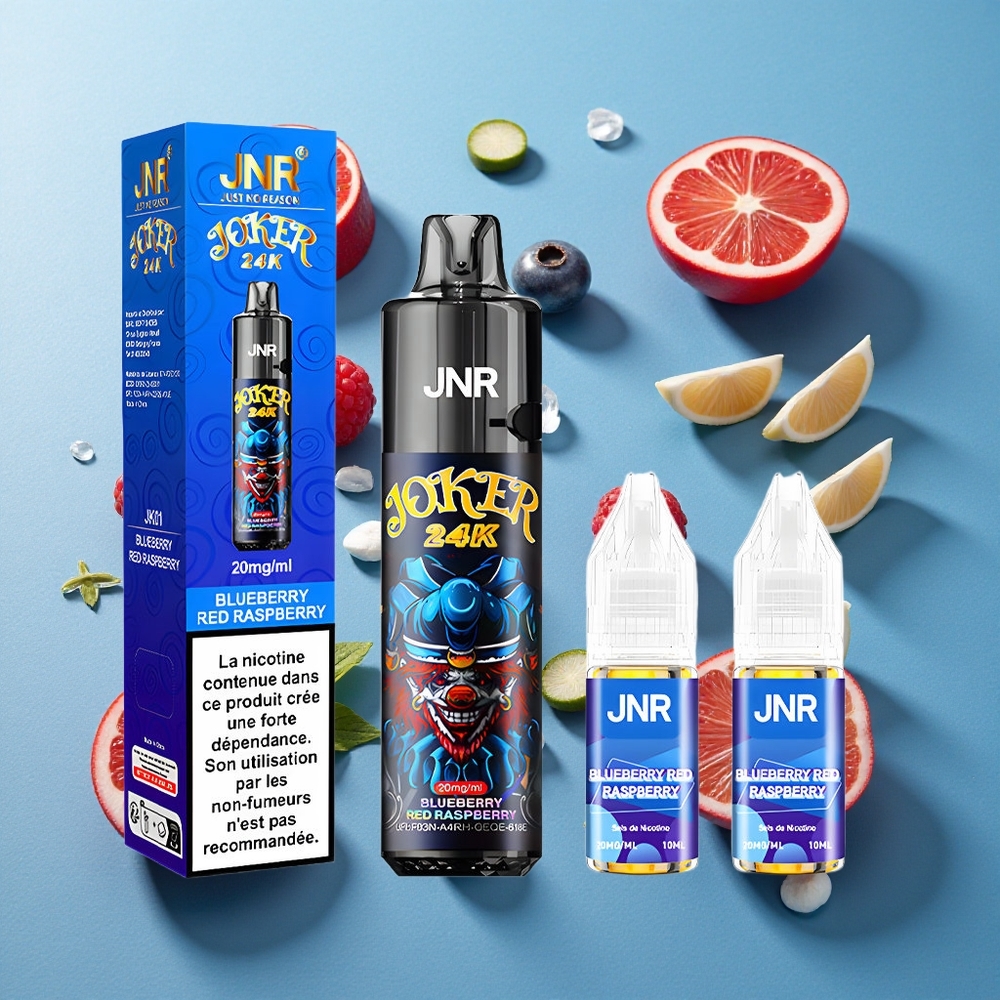JNR Joker 24K Puffs Einweg-Vape Blaubeere Himbeere mit 800mAh Akku und seitlicher Nachfüllung