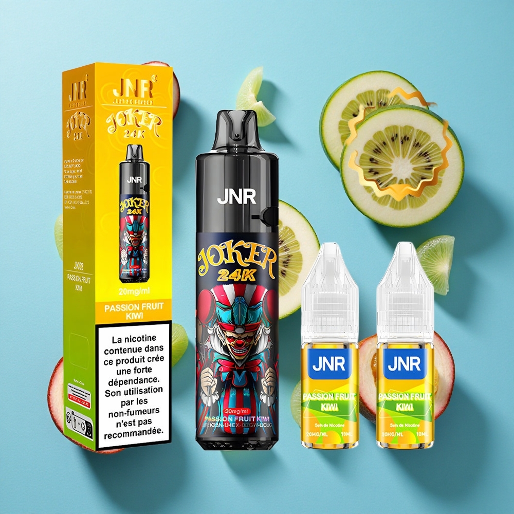 JNR Joker 24K Puffs Wegwerf-Vape Passionsfrucht Kiwi mit 800mAh Akku und sichtbarem E-Liquid-Stand