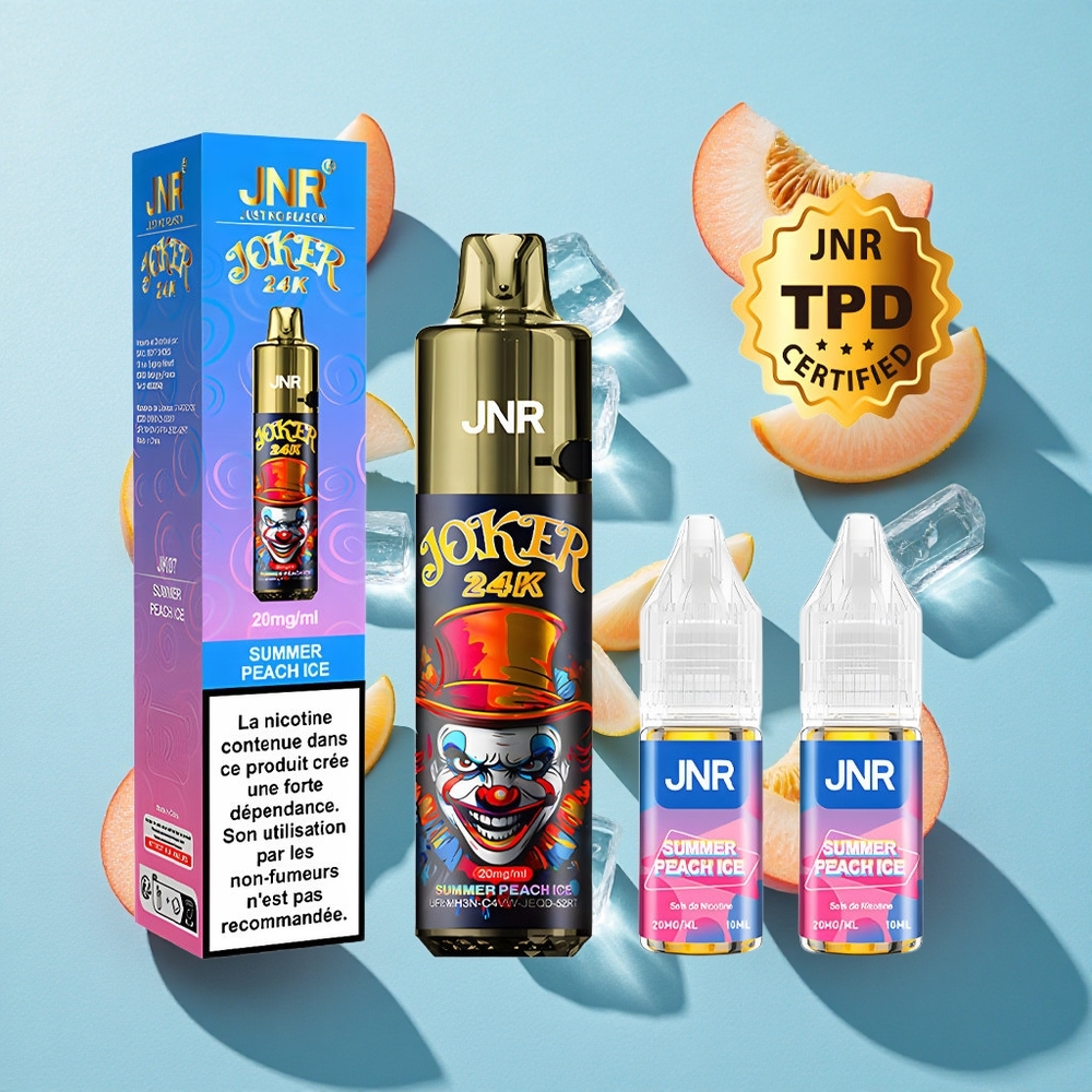 JNR Joker 24K Puffs Wegwerf-Vape Sommer Pfirsich Eis mit 2+10ml Nachfüllbarer Pod und Sichtbarem E-Liquid-Stand