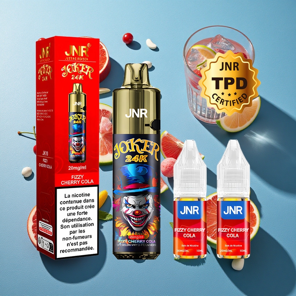 JNR Joker 24K Puffs Wegwerf-Vape Sprudelnde Kirsch-Cola mit 800mAh Akku und Typ-C-Ladung