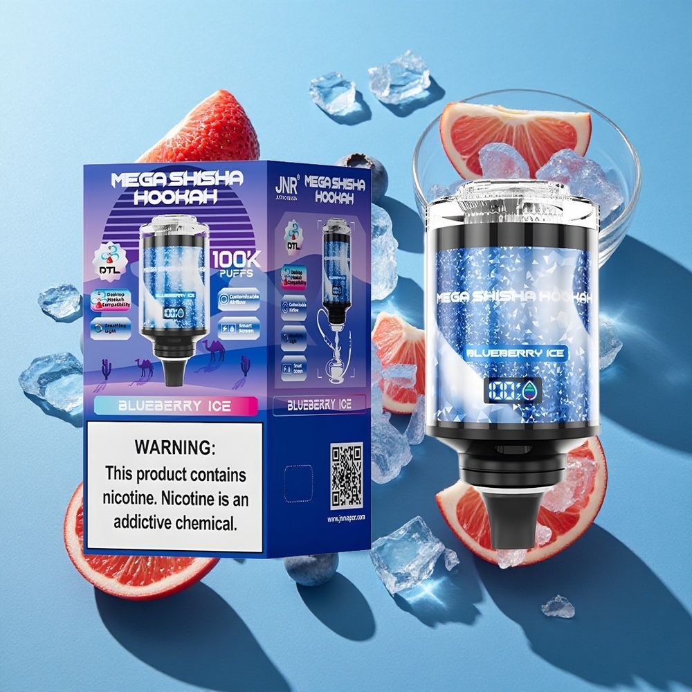 JNR Mega Shisha Hookah 100K Blaubeer-Eis Desktop-Kompatibilität 100000 Puffs 60ml e-Liquid