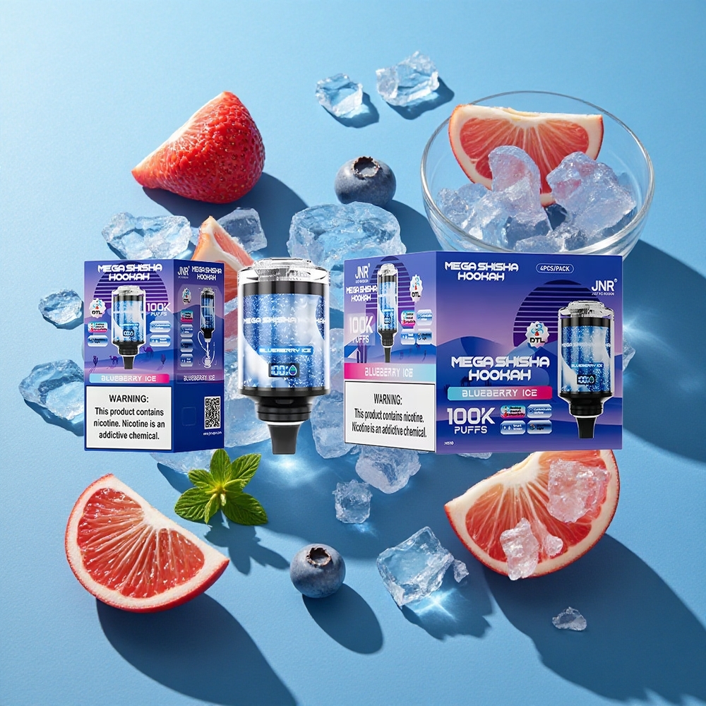 JNR Mega Shisha Hookah 100K Blaubeer-Eis Desktop-Kompatibilität 100000 Puffs 60ml e-Liquid