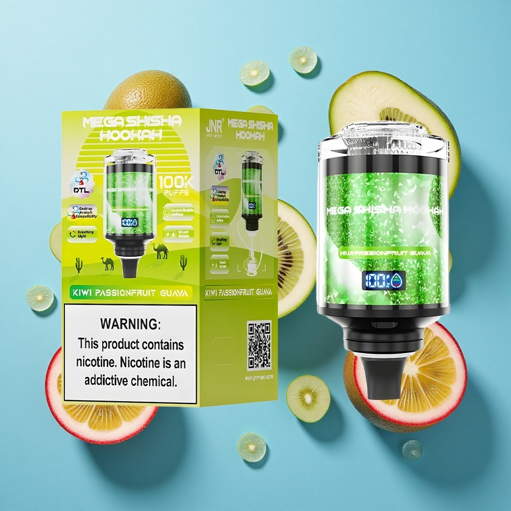 JNR Mega Shisha Hookah 100K Desktop Kompatibilität Kiwi Passionsfrucht Guave 2200mAh Typ-C Schnellladung