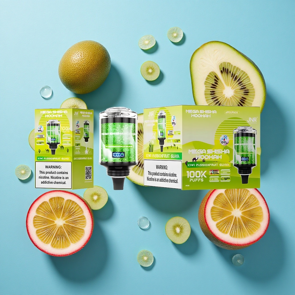 JNR Mega Shisha Hookah 100K Desktop Kompatibilität Kiwi Passionsfrucht Guave 2200mAh Typ-C Schnellladung