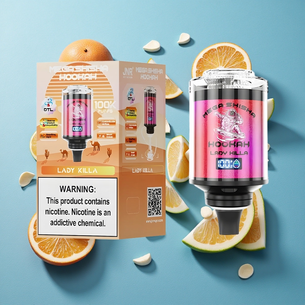JNR Mega Shisha Hookah 100K Desktop Kompatibilität Lady Killa mit 100000 Puffs und 60ml E-Liquid-Kapazität