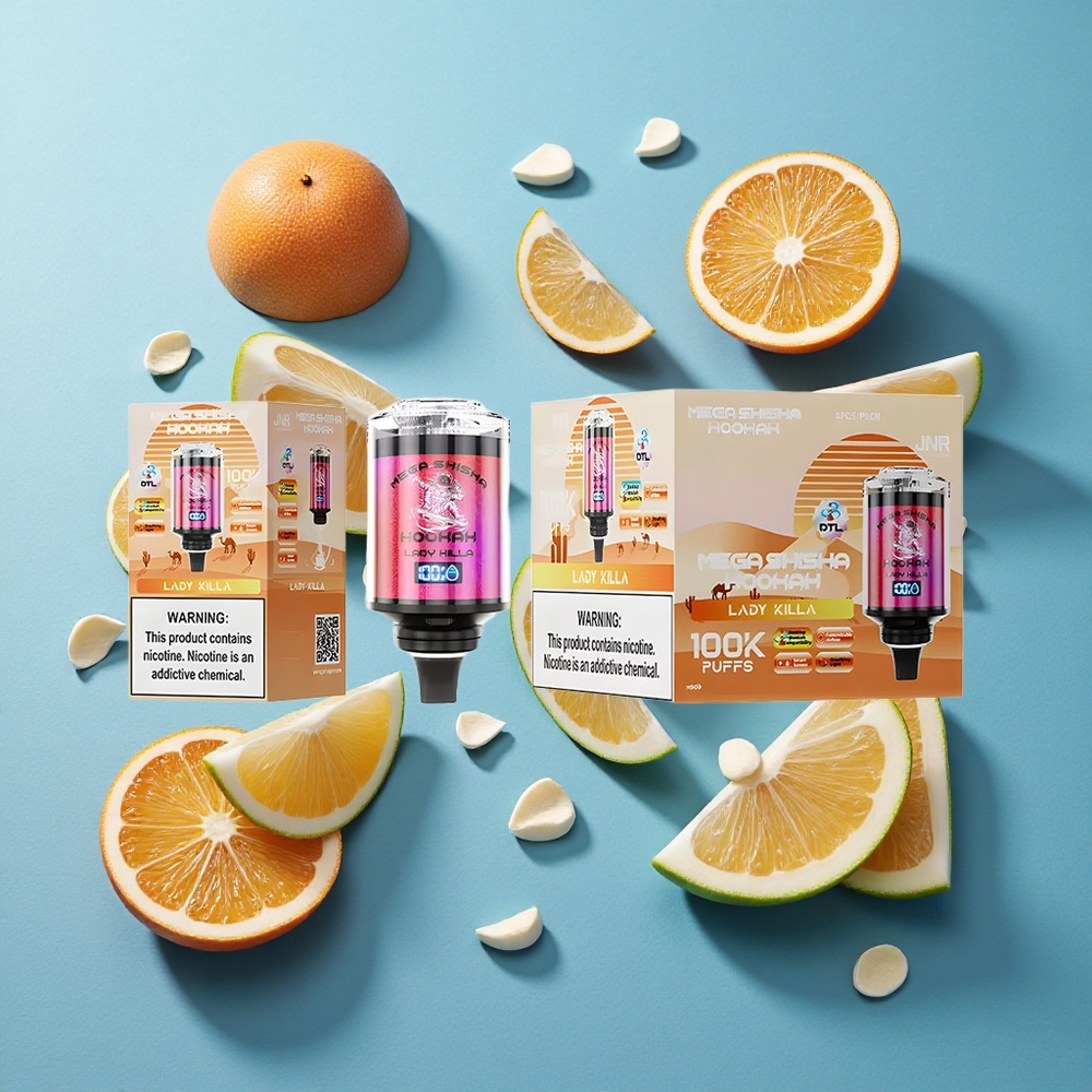 JNR Mega Shisha Hookah 100K Desktop Kompatibilität Lady Killa mit 100000 Puffs und 60ml E-Liquid-Kapazität