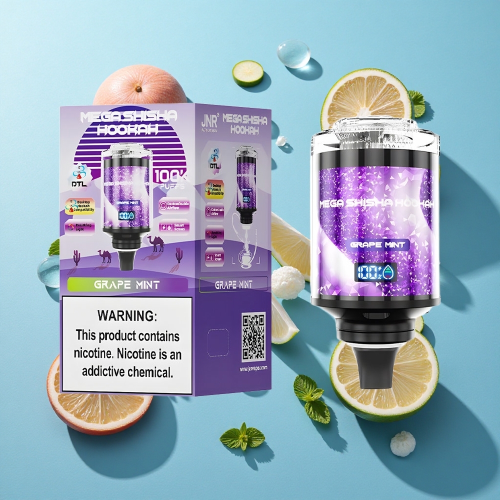 JNR Mega Shisha Hookah 100K Desktop Kompatibilität Traube Minze mit 100000 Puffs und 60ml E-Liquid-Kapazität