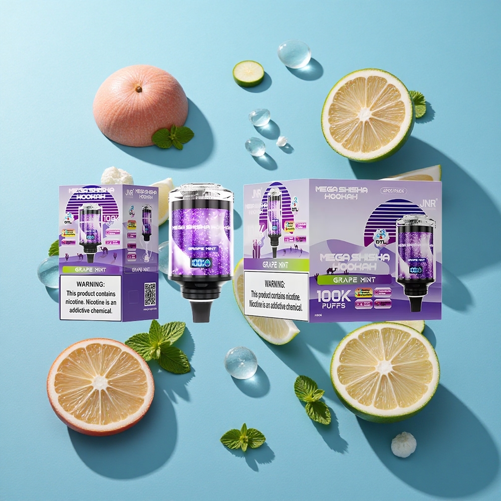 JNR Mega Shisha Hookah 100K Desktop Kompatibilität Traube Minze mit 100000 Puffs und 60ml E-Liquid-Kapazität
