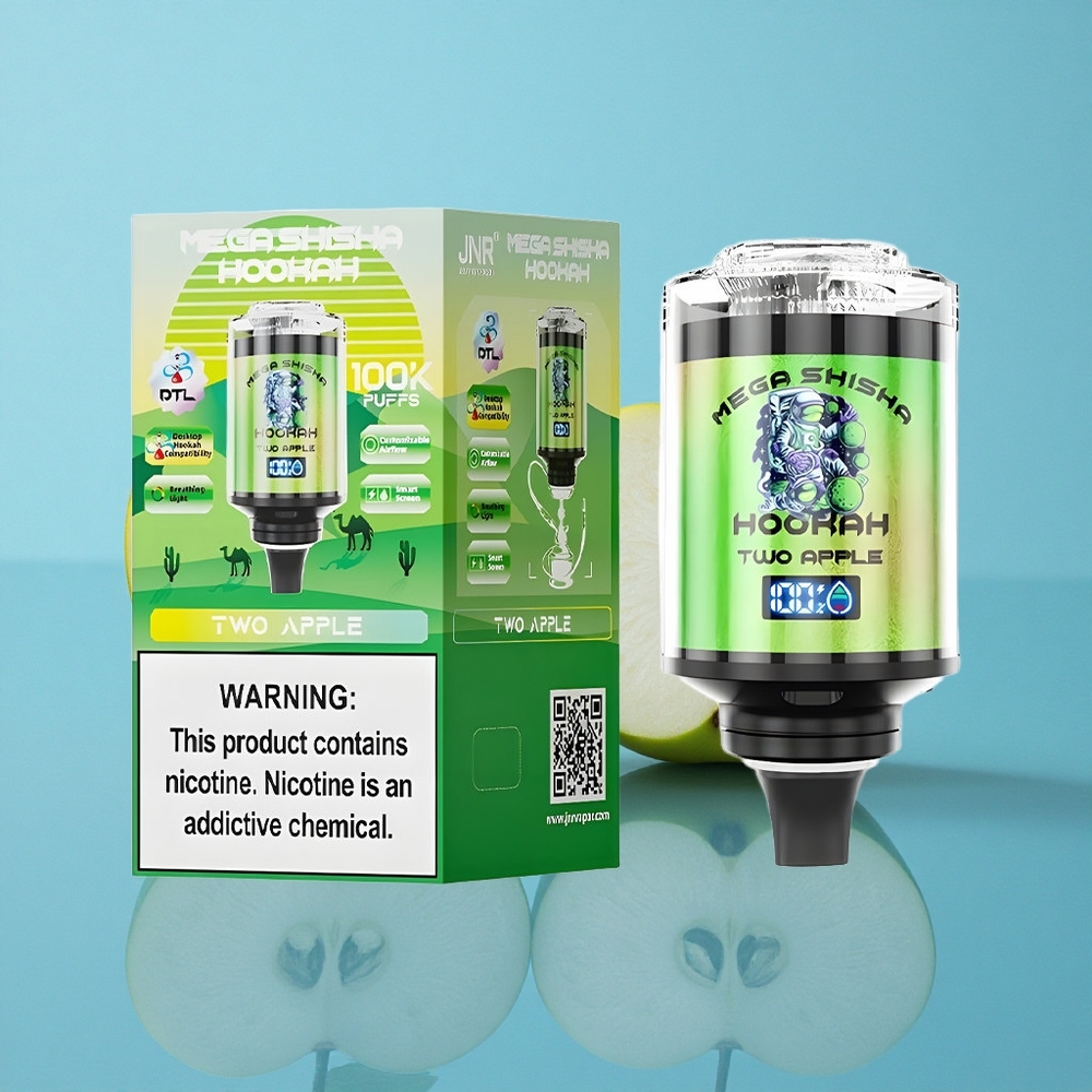 JNR Mega Shisha Hookah 100K Typ-C Schnellladung & 2200mAh Akku Apfel