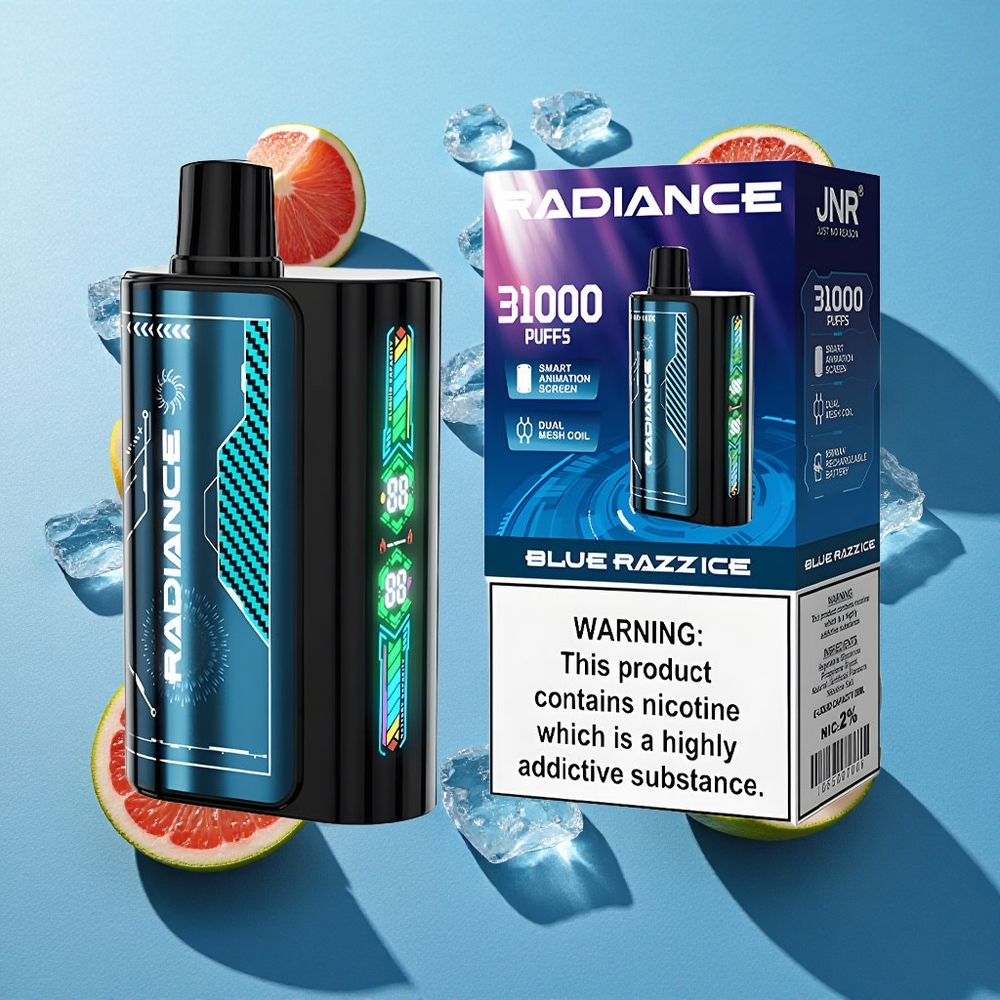 JNR Radiance 31000 Puffs Einweg-Vape Blaue Himbeere Eis mit Dual-Mesh-Coil und Smart-Animation-Display