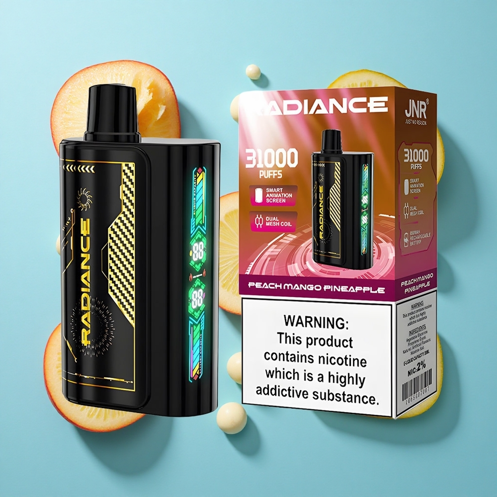 JNR Radiance 31000 Puffs Einweg-Vape Pfirsich Mango Ananas mit 28ml E-Liquid und Dual Mesh Coil