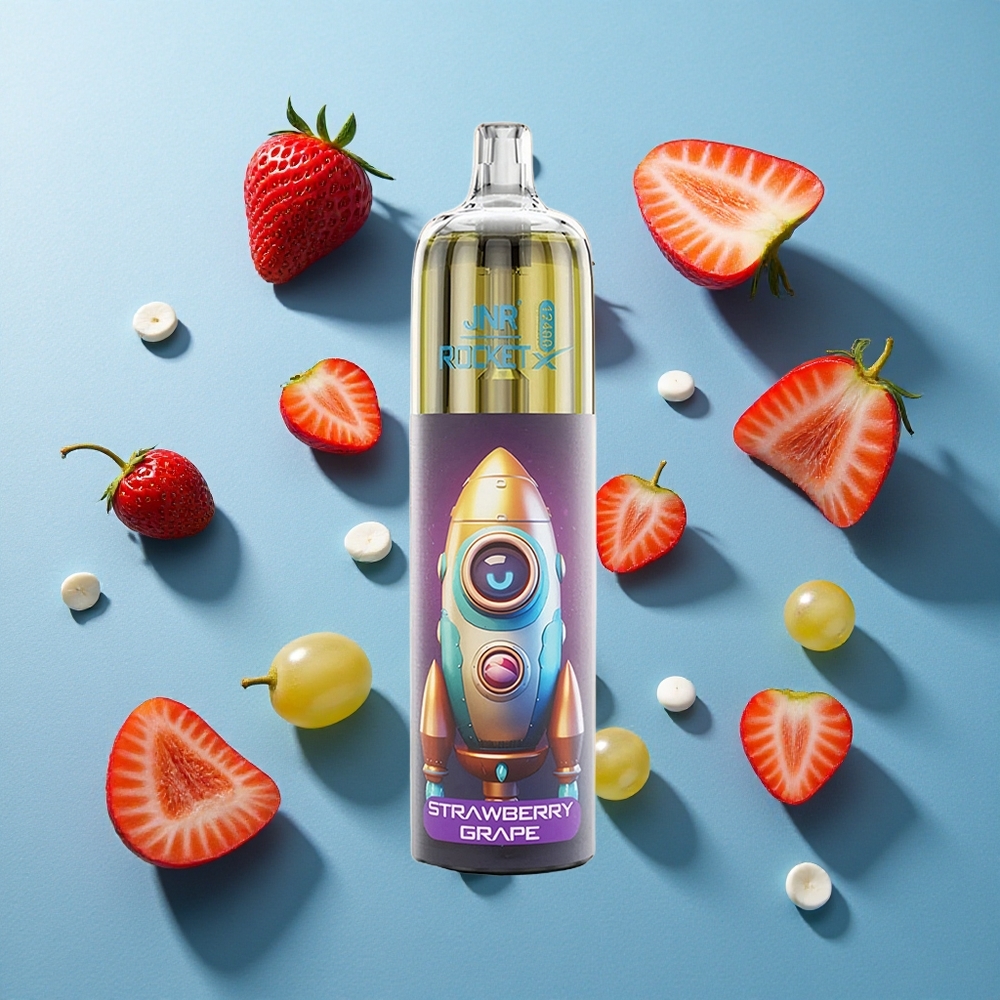 JNR Rocket-X 12400 Puffs Einweg-Vape Erdbeer Traube mit 25ml e-Liquid und RGB-Lichtern