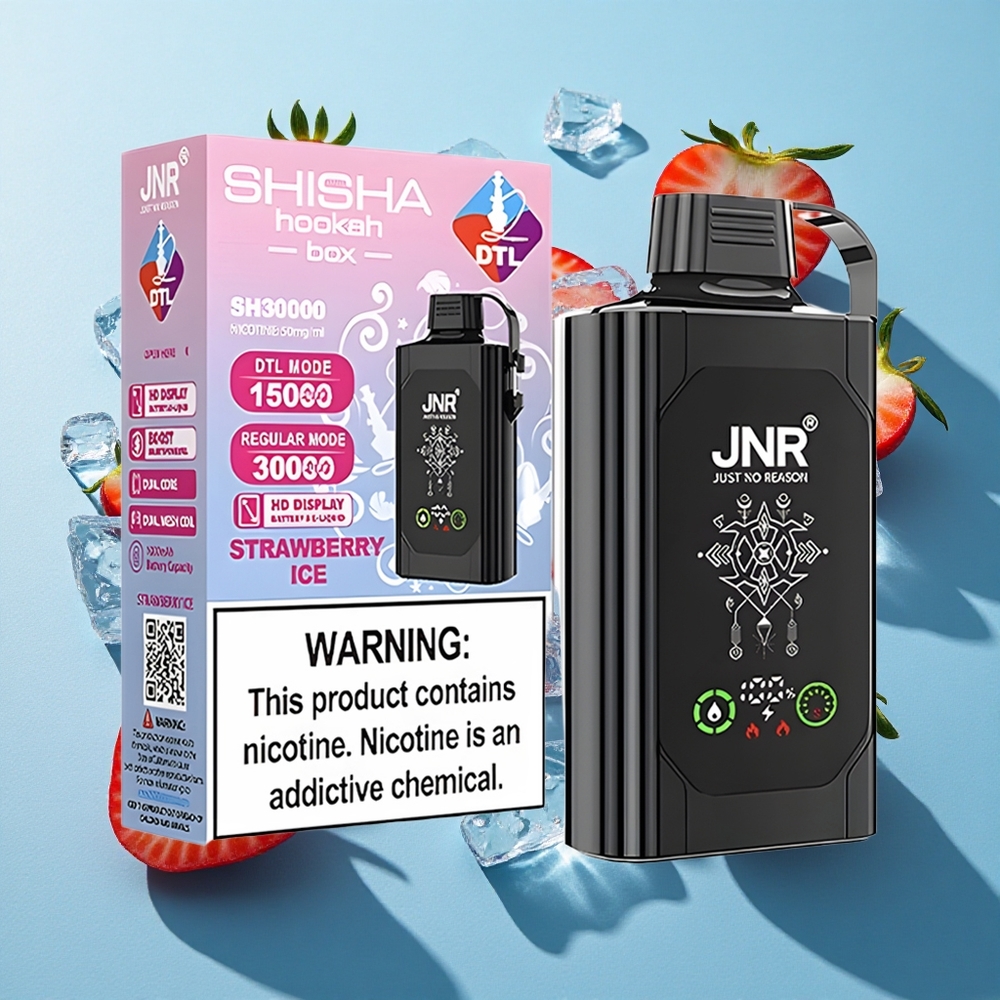 JNR Shisha Hookah Box 20500 Puffs Doppelkern-Mesh Coil 25ml E-Liquid Erdbeer-Eis