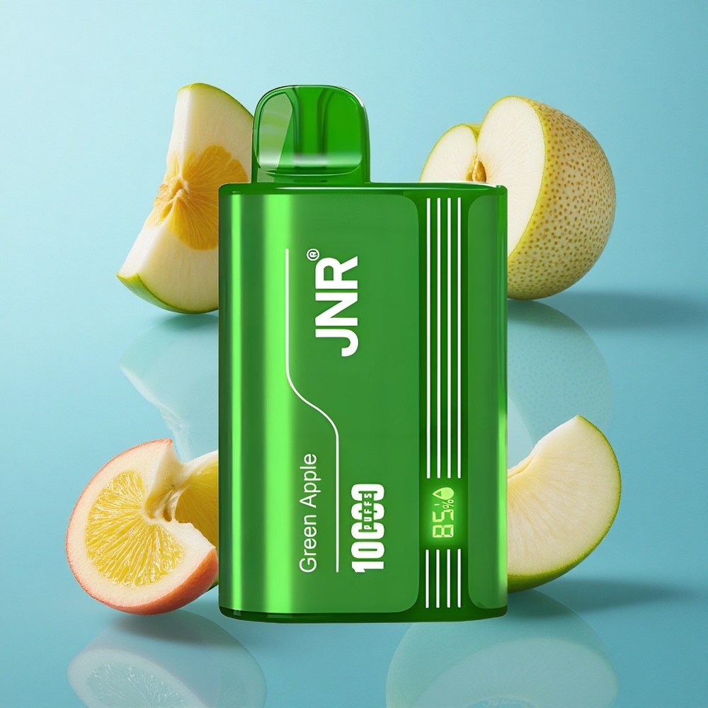 JNR Tank 10000 Puffs Wegwerf-Vape Grüner Apfel Pfirsich Birne mit Digitalanzeige und Dual-Mesh-Coil