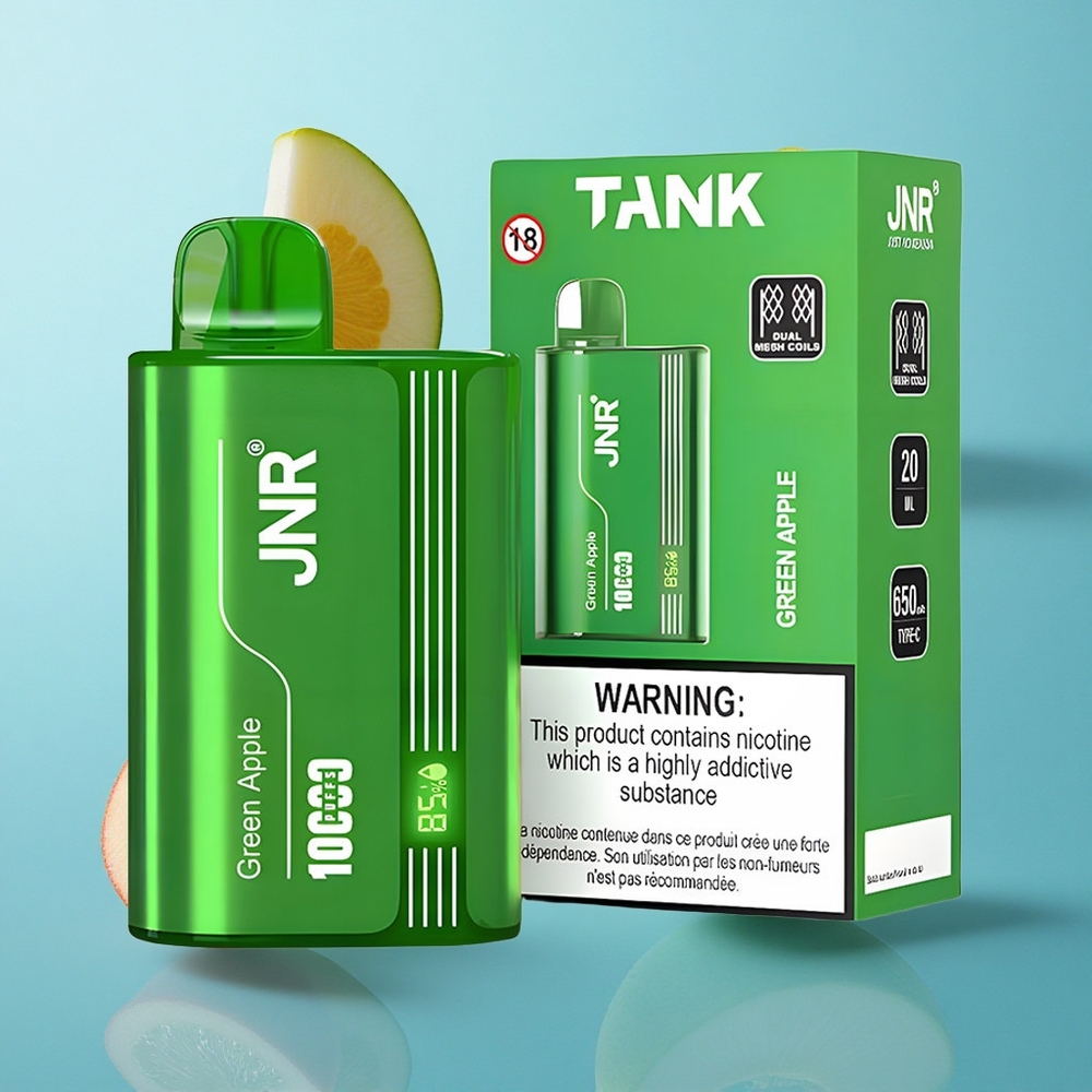JNR Tank 10000 Puffs Wegwerf-Vape Grüner Apfel Pfirsich Birne mit Digitalanzeige und Dual-Mesh-Coil