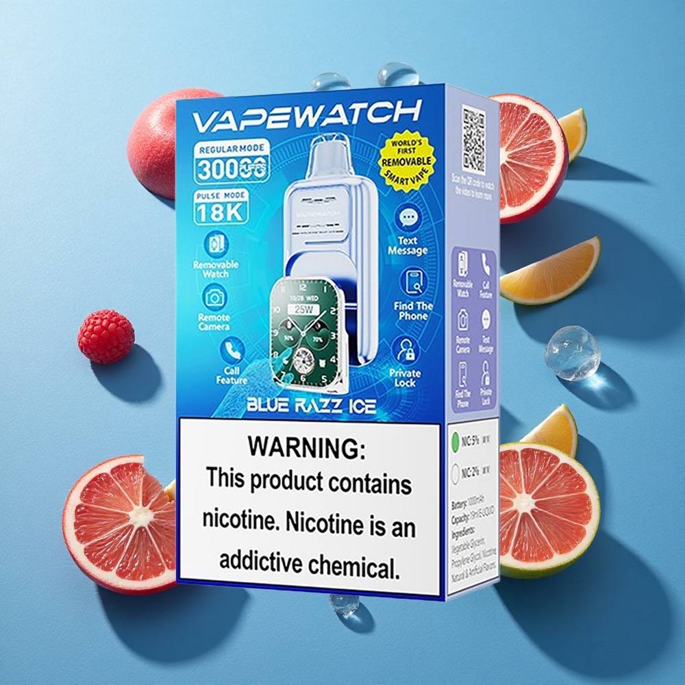 JNR Vape Watch 30000 Puffs 19mL Blaue Himbeere Eis Dual Mesh Coil Typ-C Schnellladung