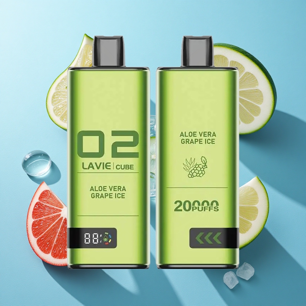 Lavie Cube 20000 Puffs Einweg-Vape Aloe Vera Traube Eis mit 28ML Flüssigkeit und Typ C Ladeanschluss