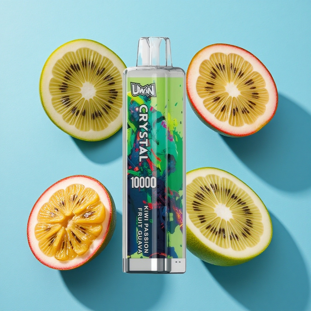 Uwin Crystal 10000 Puffs Kiwi Passionsfrucht Guave mit RGB-Lichtern und 18ml E-Liquid-Kapazität