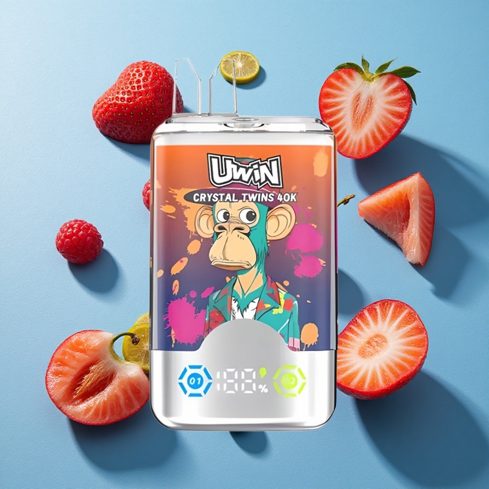 Uwin Crystal Twins 40000 Puffs Doppelgeschmack Erdbeere Himbeere Kirsche Herr Blau Typ-C Aufladbar