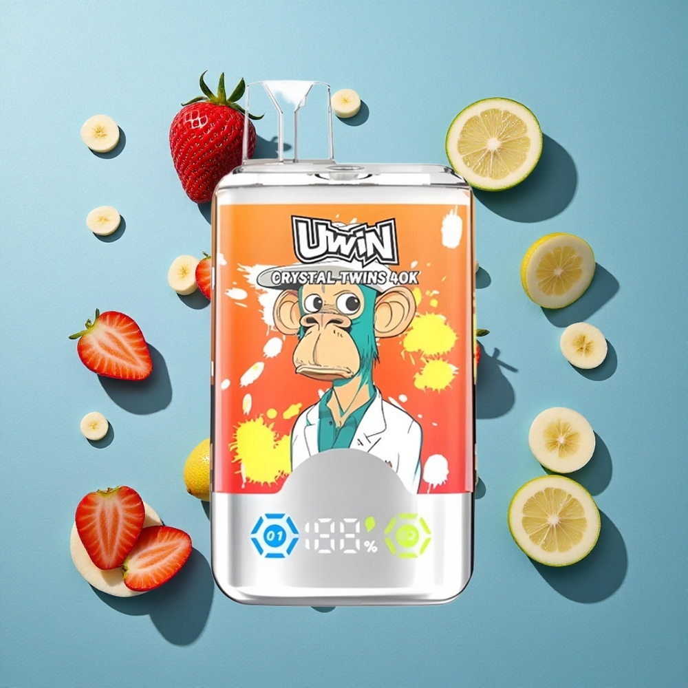 Uwin Crystal Twins 40000 Puffs Doppelte Geschmäcker Wiederaufladbares Design Erdbeer Banane Liebe 66