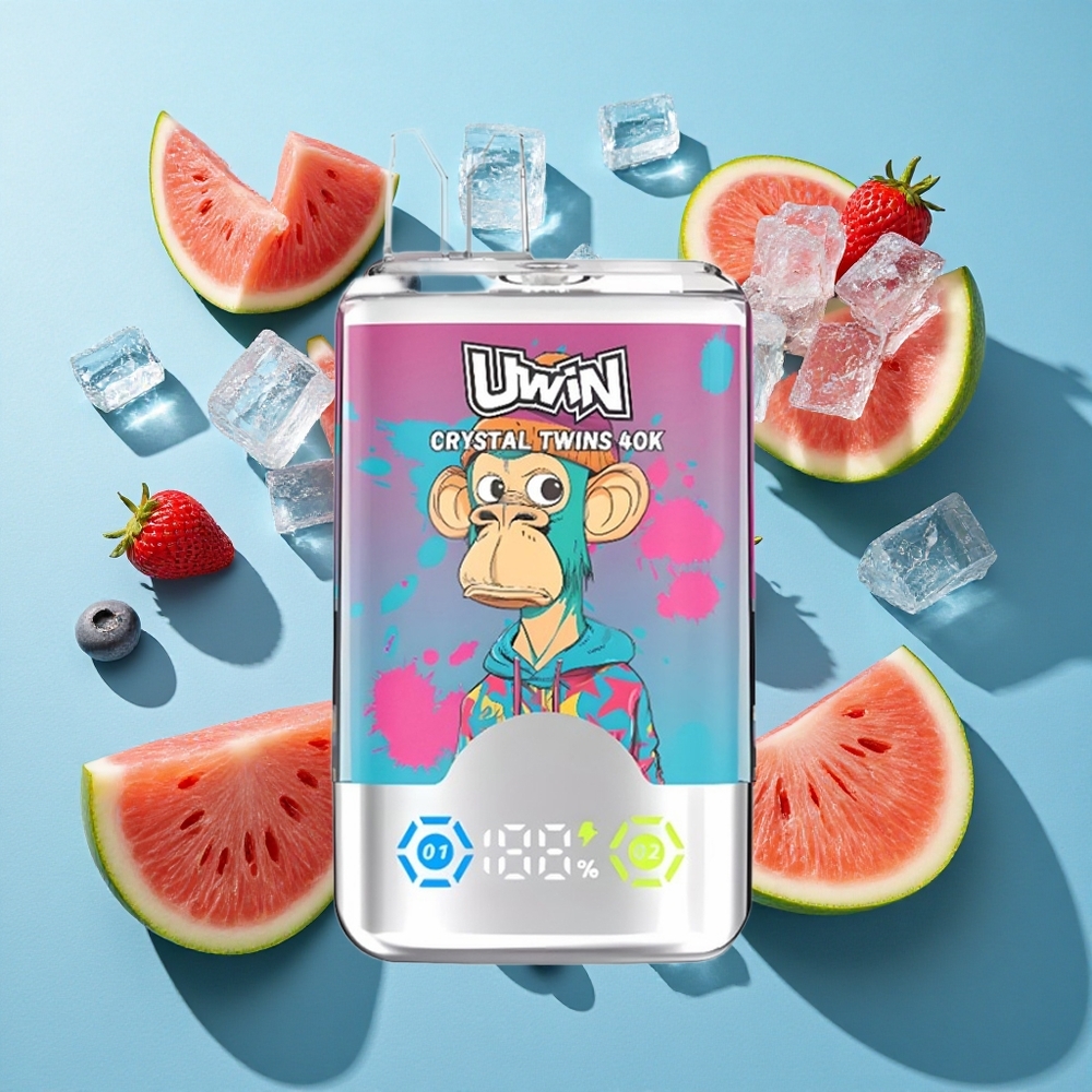 Uwin Crystal Twins 40000 Puffs Wassermelone-Eis-Beerenmix mit 32ml E-Liquid und Typ-C-Ladung