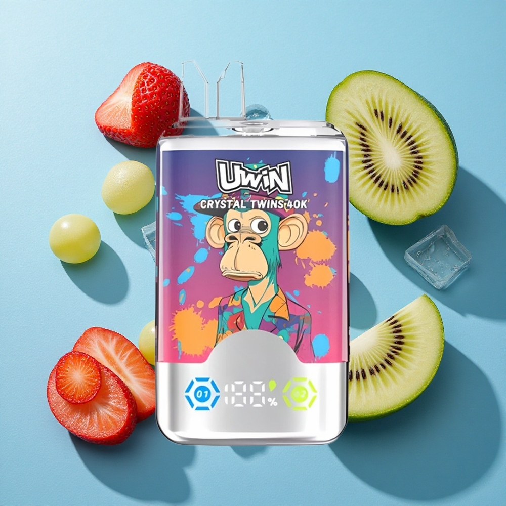 Uwin Crystal Twins 40000 Puffs Wiederaufladbar Typ-C Erdbeer Kiwi Traube Eis