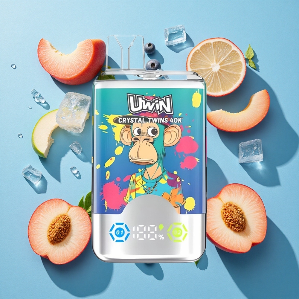 Uwin Crystal Twins 40000 Puffs Zwei Geschmacksrichtungen Blaubeer-Eis Sommer-Pfirsich-Eis