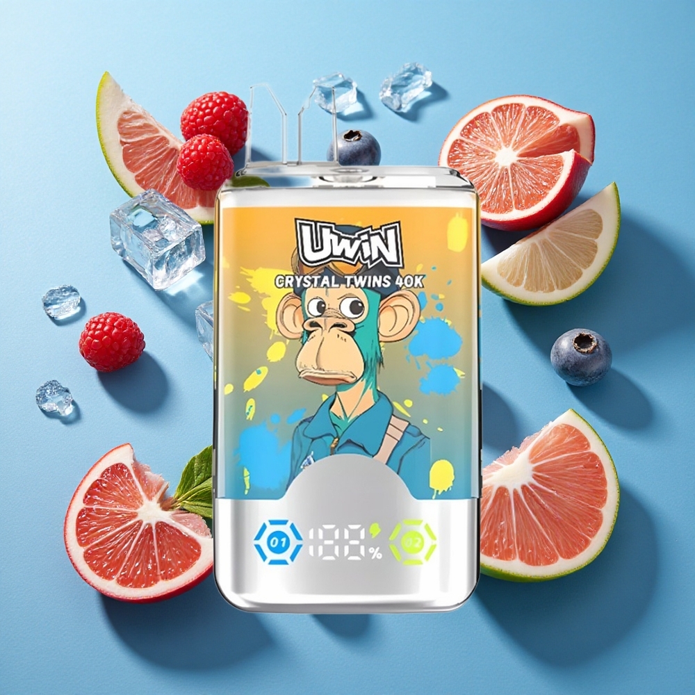 Uwin Crystal Twins 40000 Puffs Zwei Geschmacksrichtungen in einem Gerät Blaubeere Himbeere Kirsche Eis