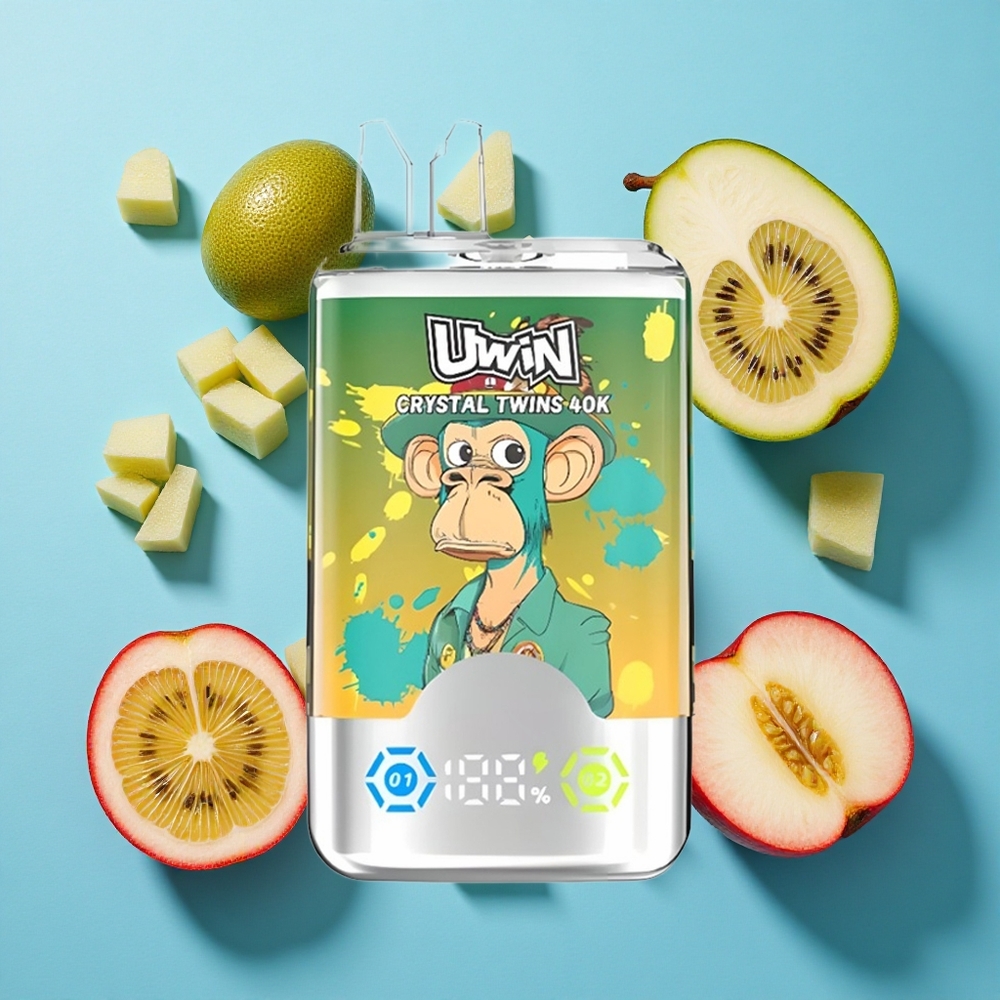 Uwin Crystal Twins 40000 Puffs Zwei Geschmacksrichtungen in einem Gerät Kiwi Passionsfrucht Guava Zwei Äpfel