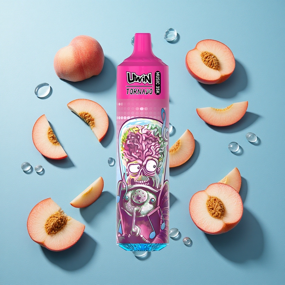 Uwin Tornado 35K Musik Einweg-Vape Pfirsich-Beere mit 35000 Puffs und Typ-C-Ladung