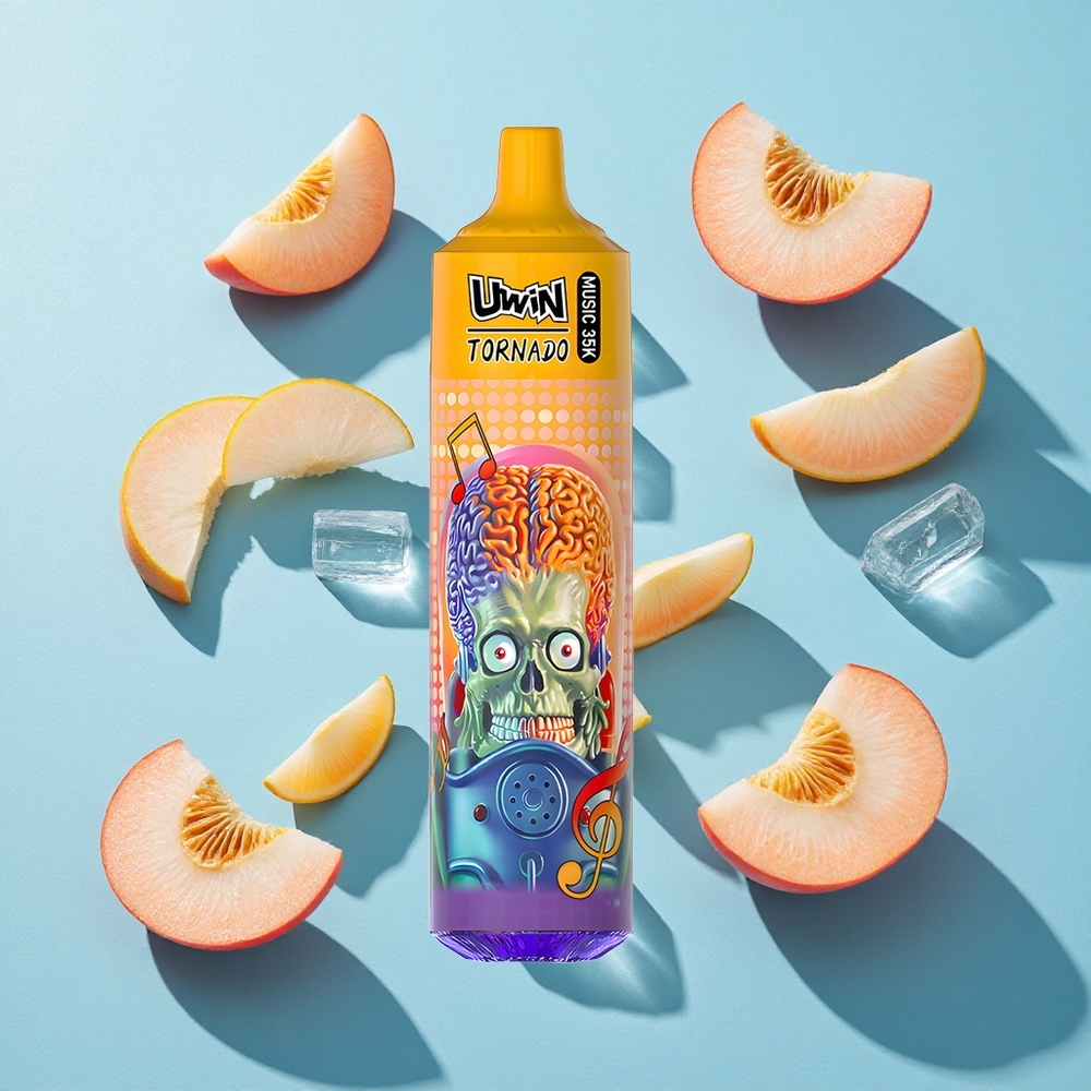 Uwin Tornado 35K Musik Wegwerf-Vape Sommer Pfirsich Eis mit 35000 Puffs und Typ-C-Ladeanschluss