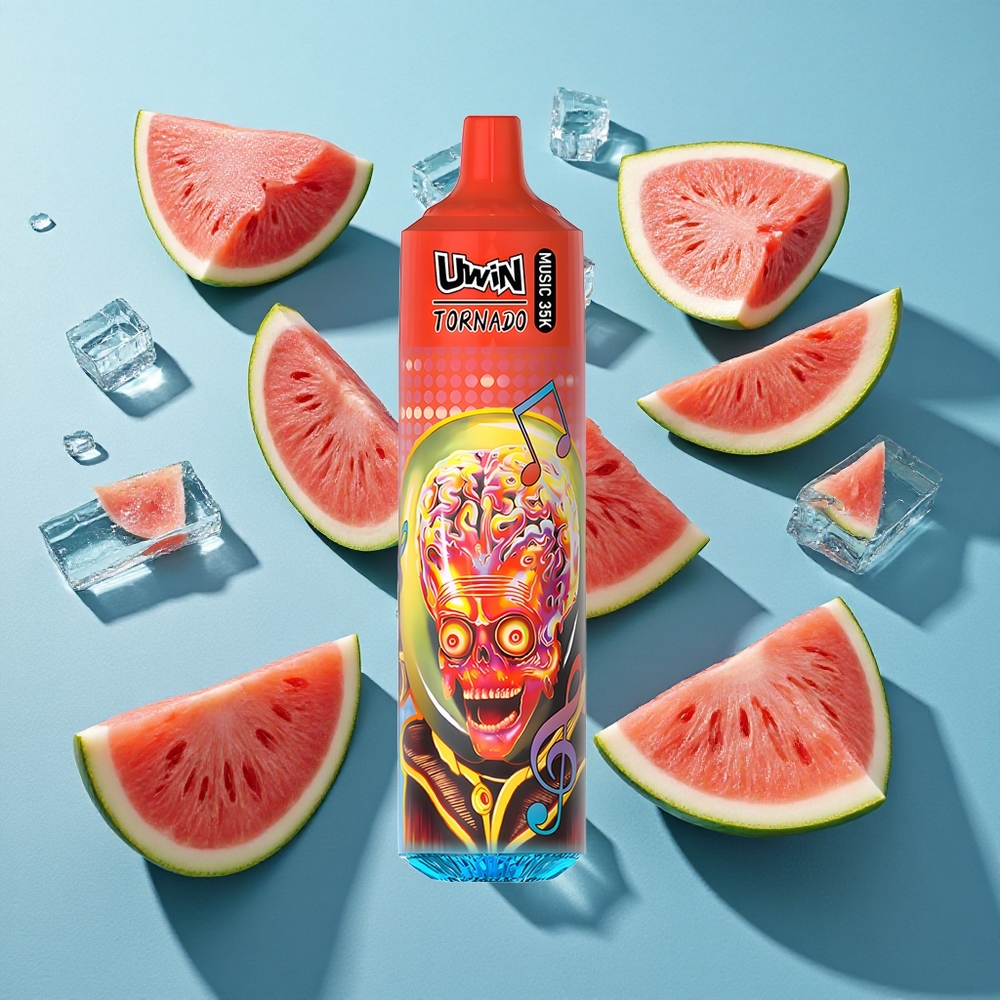Uwin Tornado 35K Musik Wegwerf-Vape Wassermelone-Eis mit 35000 Puffs und 600mAh Akku