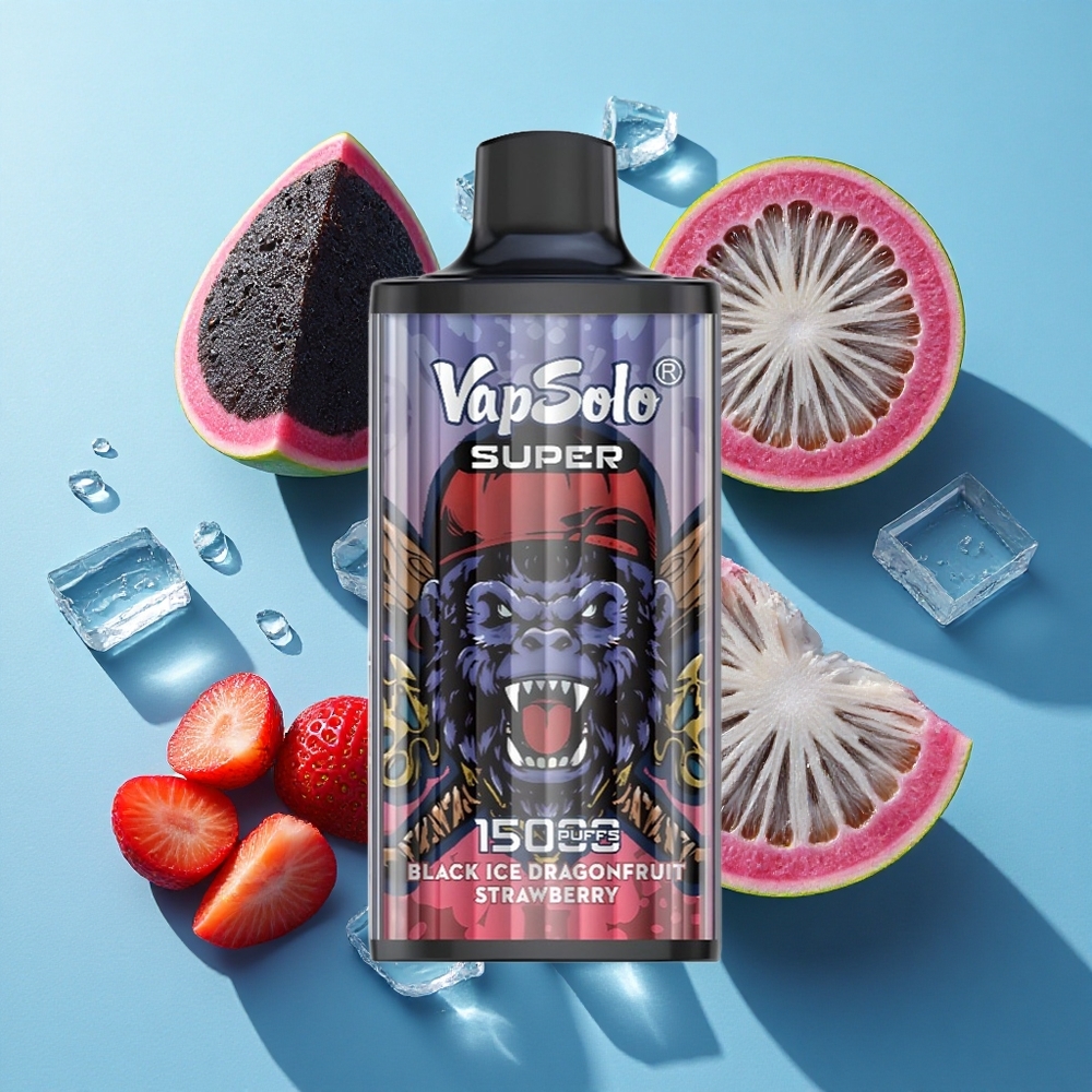 Vapsolo Super 15000 Puffs Schwarz Eis Drachenfrucht Erdbeere 40ml E-Liquid 850mah Mesh Coil