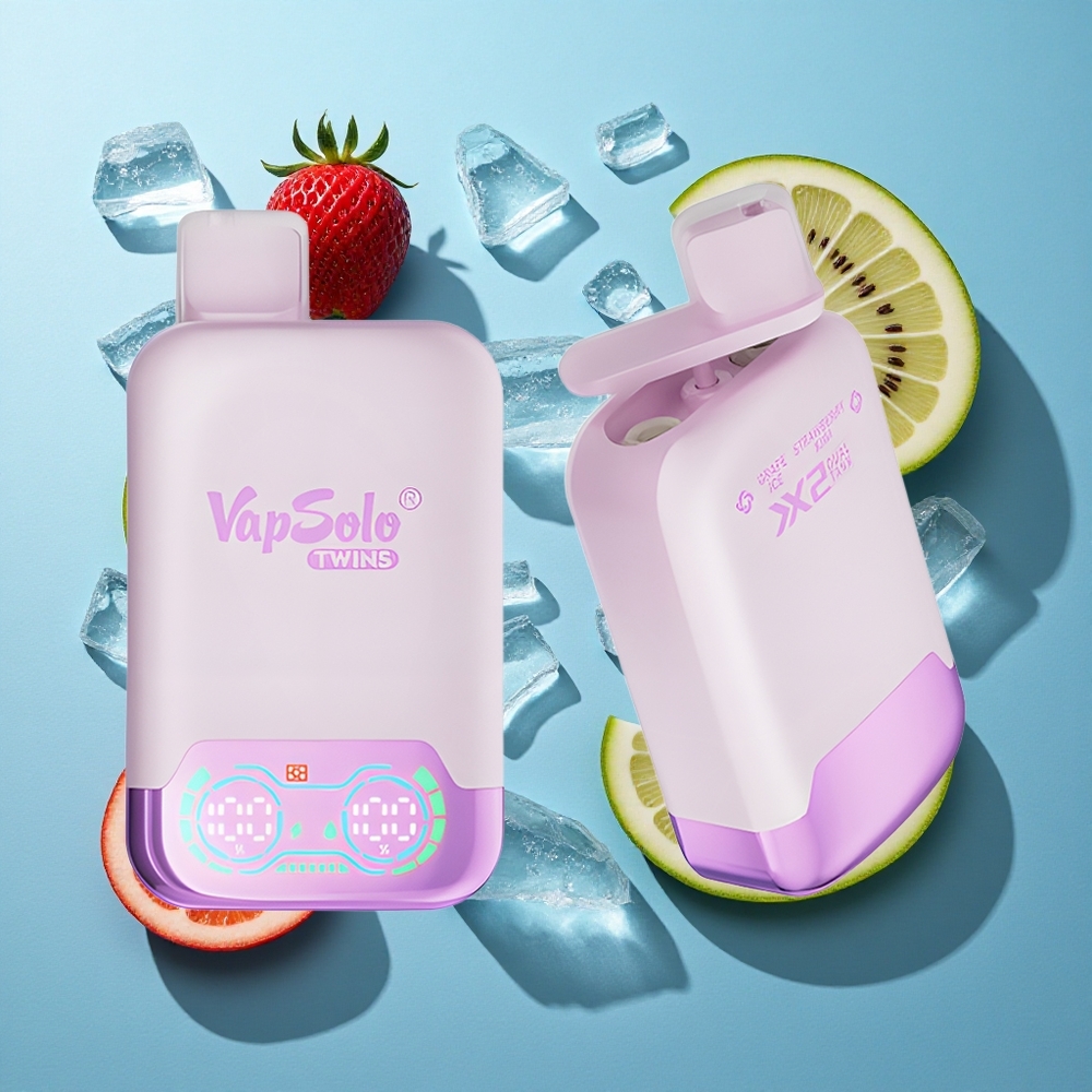 Vapsolo Twins 20000 Puffs 2-in-1 Einweg-Vape Trauben-Eis & Erdbeer-Kiwi mit 40 ml E-Liquid und Typ-C-Ladeanschluss