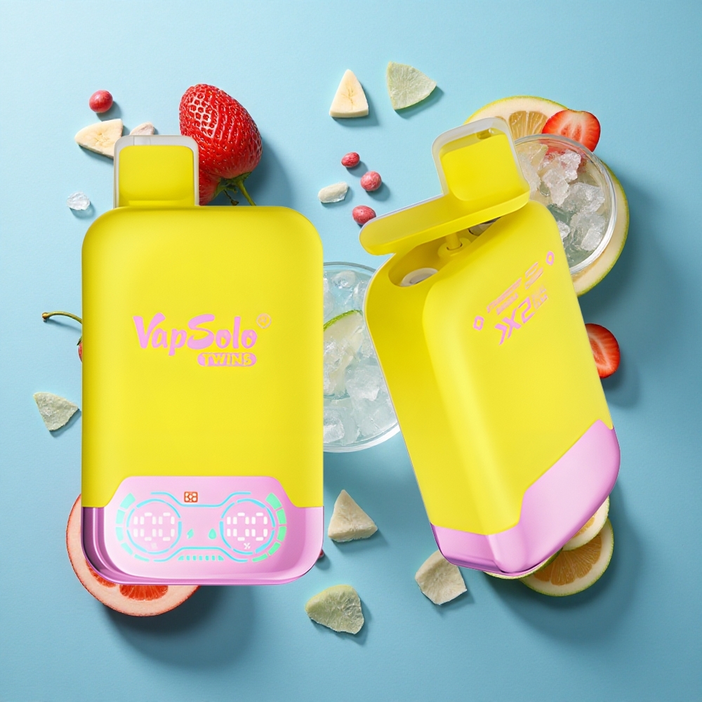 Vapsolo Twins 20000 Puffs Erdbeer Banane & Sprudelnde Kirsche mit 40 ml E-Liquid und Typ-C-Ladeanschluss