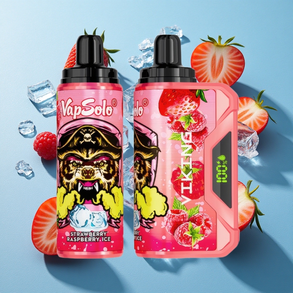 VapSolo VIKING 12000 Puffs Einweg-Vape Erdbeere Himbeere Eis mit 22ml E-Liquid und Typ-C-Ladung