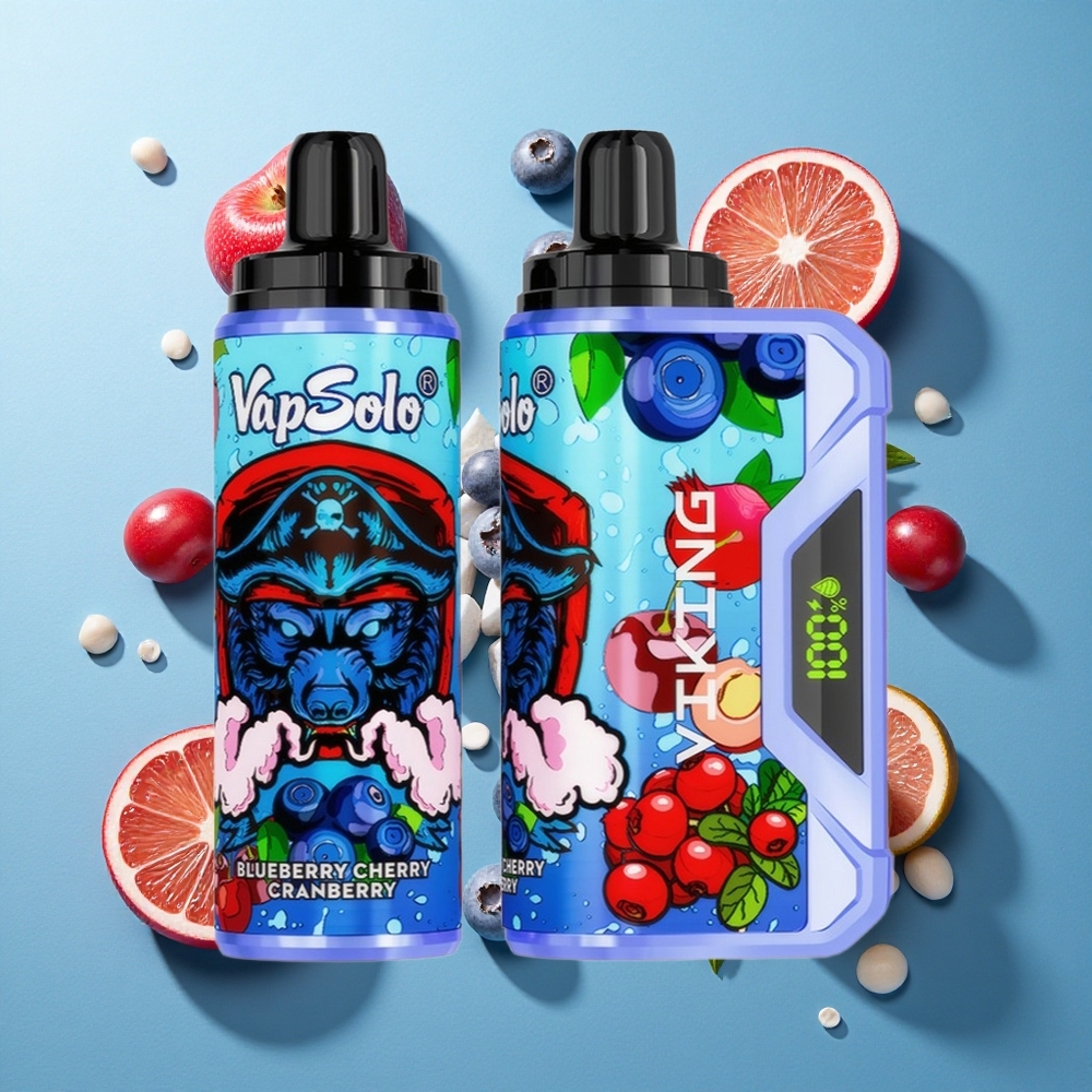 VapSolo VIKING 12000 Puffs Wegwerf-E-Zigarette Blaubeere Kirsche Preiselbeere mit 22ml E-Liquid und Typ-C-Ladung