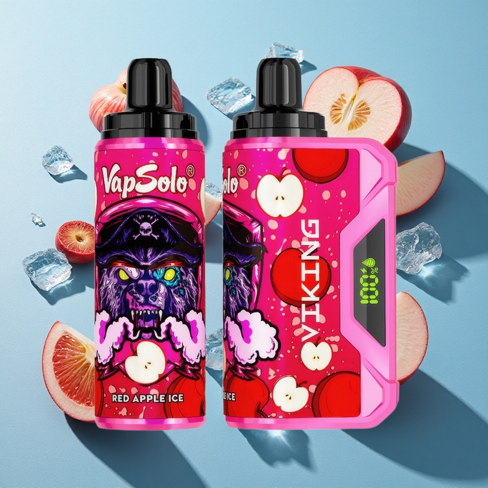 VapSolo VIKING 12000 Puffs Wegwerf-E-Zigarette Roter Apfel Eis mit 22ml E-Liquid und Typ-C-Ladeanschluss